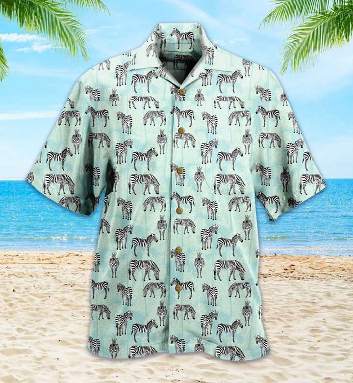 Jungle Rhythms Green and Purple Zebra Hawaiian Shirt