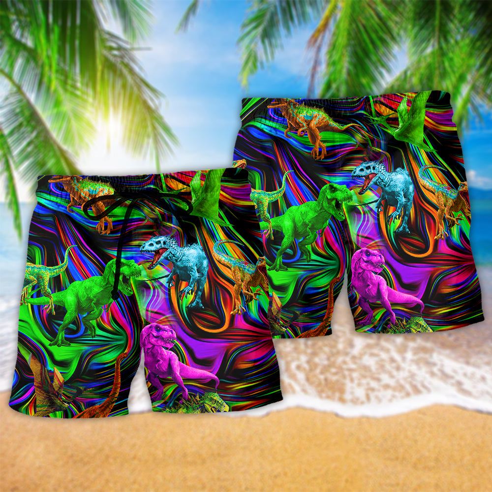 Jurassic Park Dinosaur Amazing Love Neon Color Trendy Aloha Hawaiian Beach Shorts