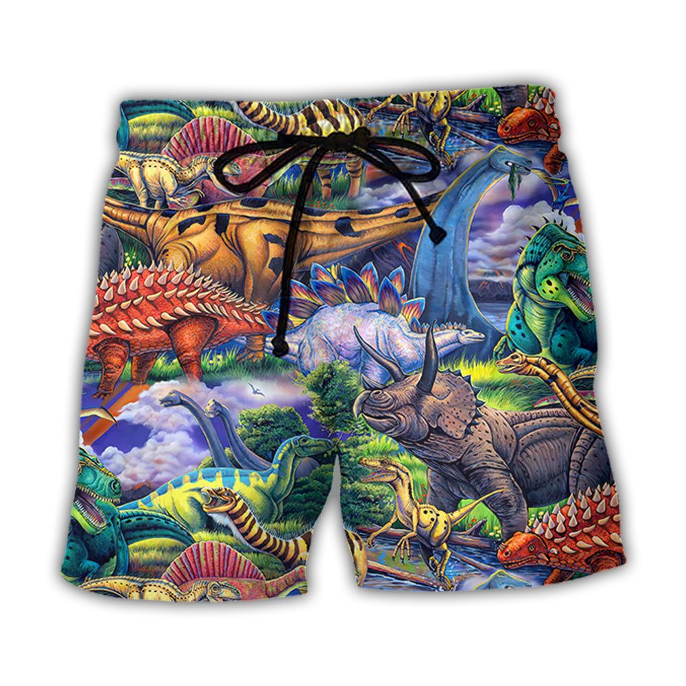 Jurassic Park Dinosaur Art Coloful Style Trendy Aloha Hawaiian Beach Shorts
