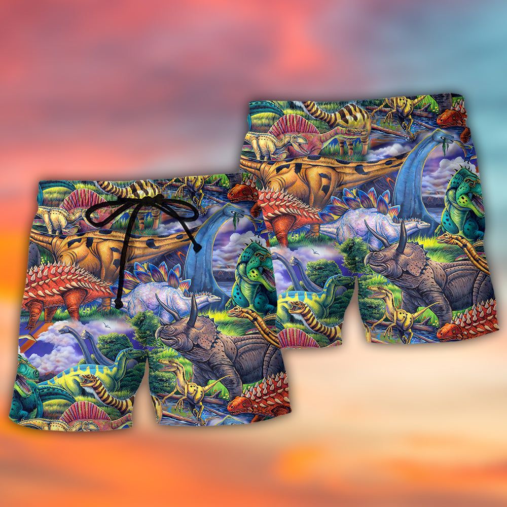 Jurassic Park Dinosaur Art Coloful Style Trendy Aloha Hawaiian Beach Shorts