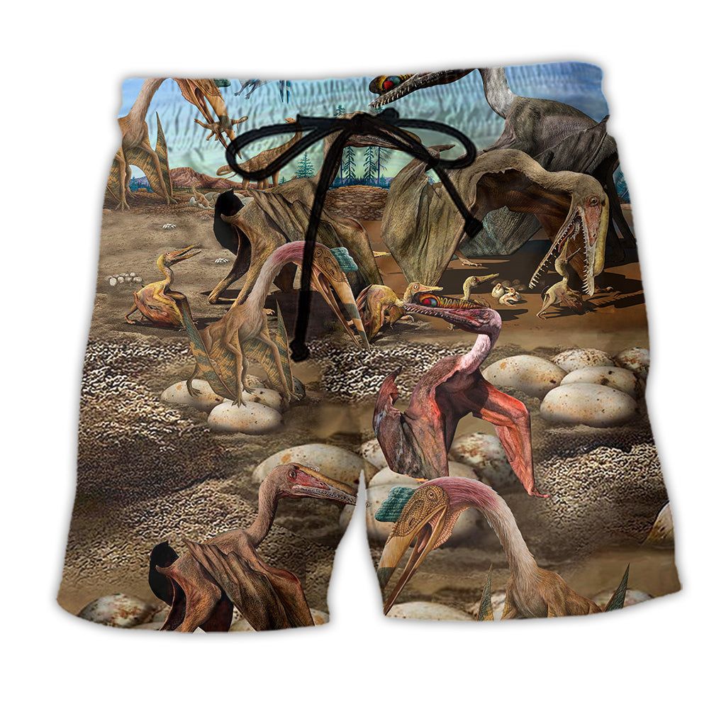 Jurassic Park Dinosaur Born To Be King Of Blue Sky Trendy Aloha Hawaiian Beach Shorts