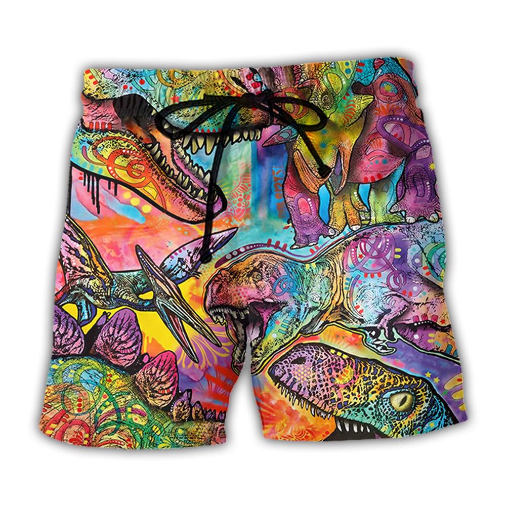 Jurassic Park Dinosaur Colorful Art Style Trendy Aloha Hawaiian Beach Shorts