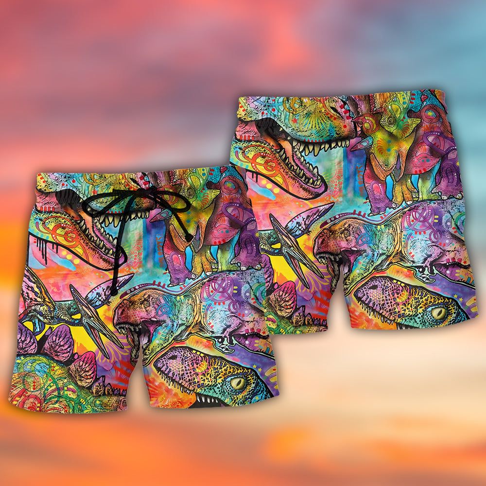 Jurassic Park Dinosaur Colorful Art Style Trendy Aloha Hawaiian Beach Shorts