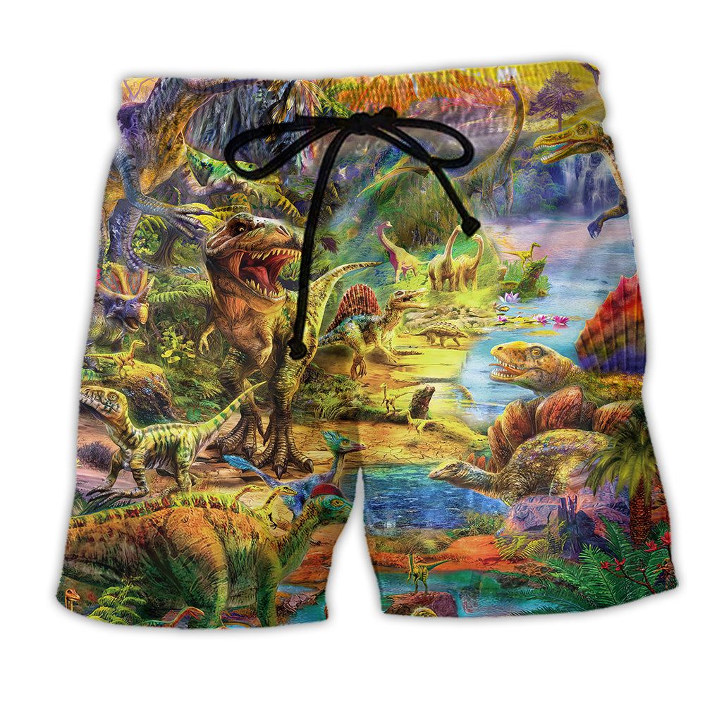 Jurassic Park Dinosaur Colorful World Of Trendy Aloha Hawaiian Beach Shorts