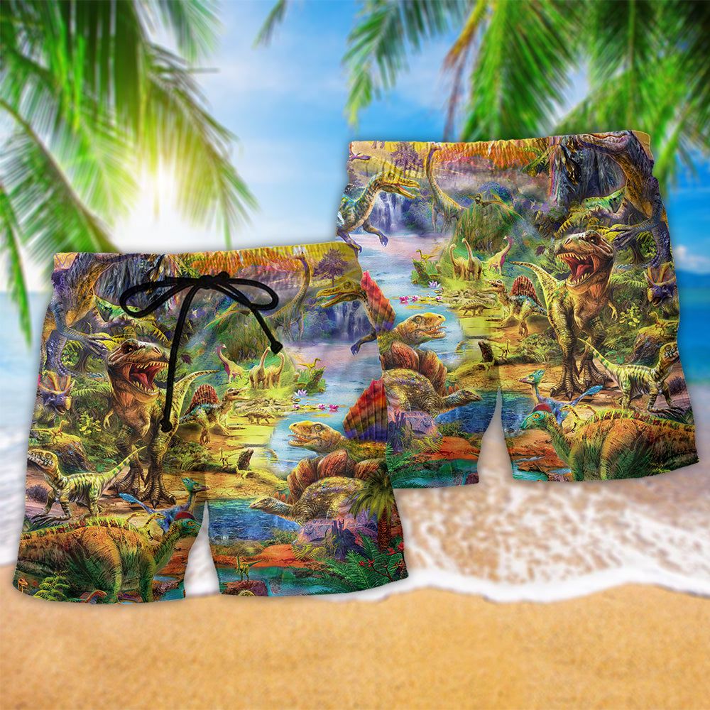 Jurassic Park Dinosaur Colorful World Of Trendy Aloha Hawaiian Beach Shorts