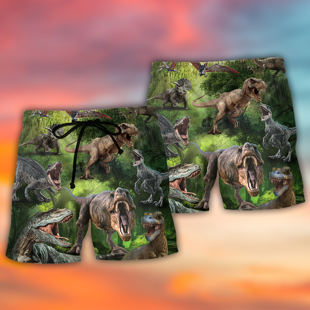 Jurassic Park Dinosaur Cool In The Forest Style Trendy Aloha Hawaiian Beach Shorts