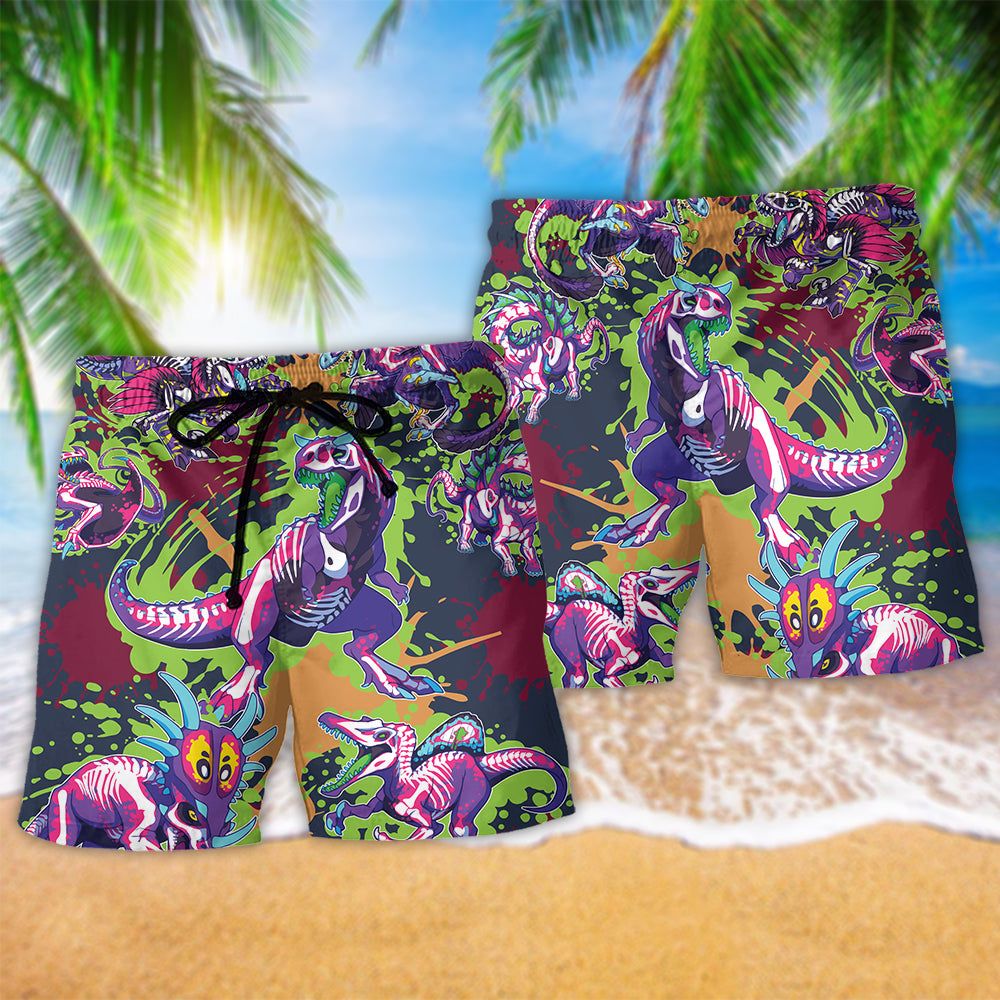 Jurassic Park Dinosaur Don’t Forget To Be Rawrsome Color Trendy Aloha Hawaiian Beach Shorts