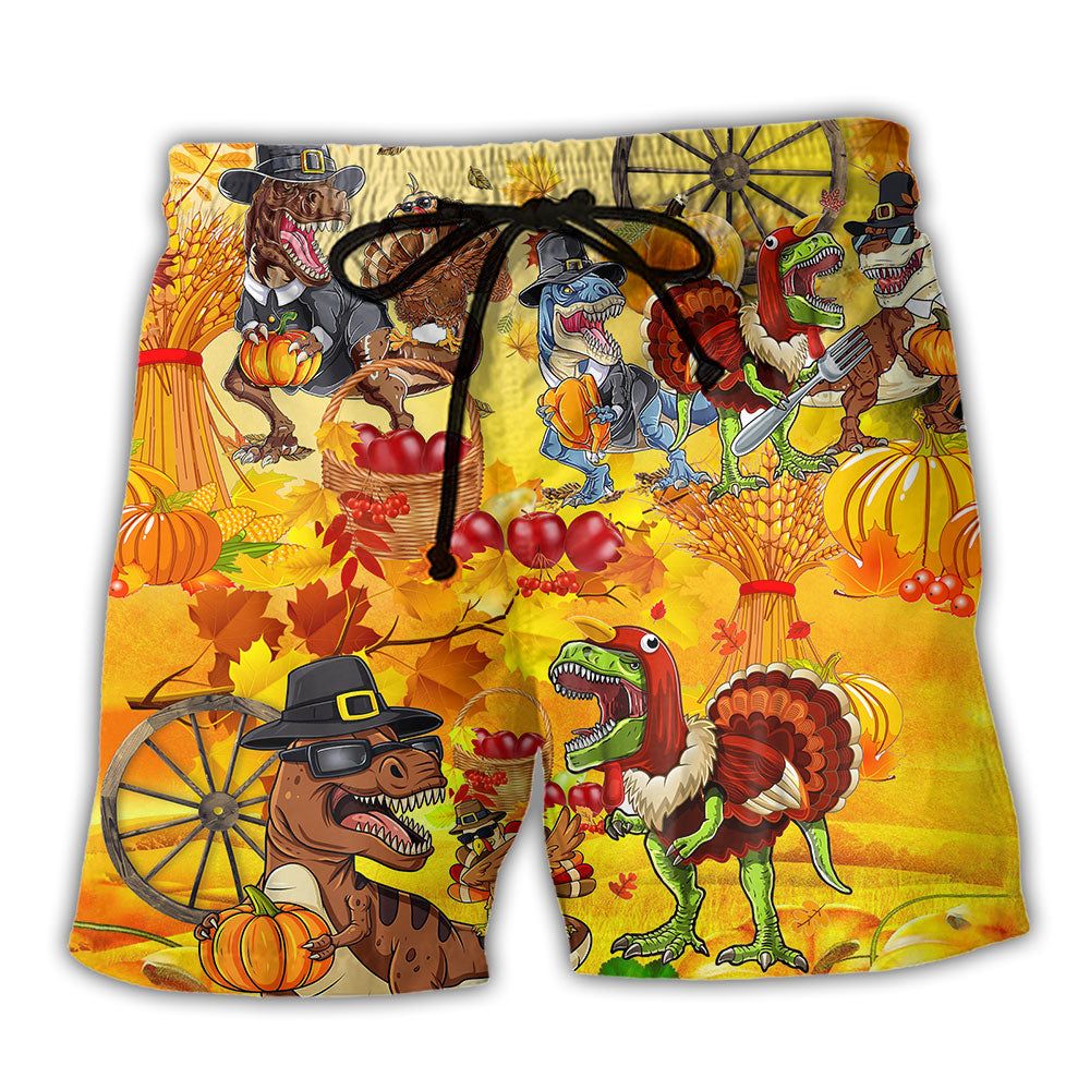 Jurassic Park Dinosaur Happy Trexgiving Stunning Colors Trendy Aloha Hawaiian Beach Shorts