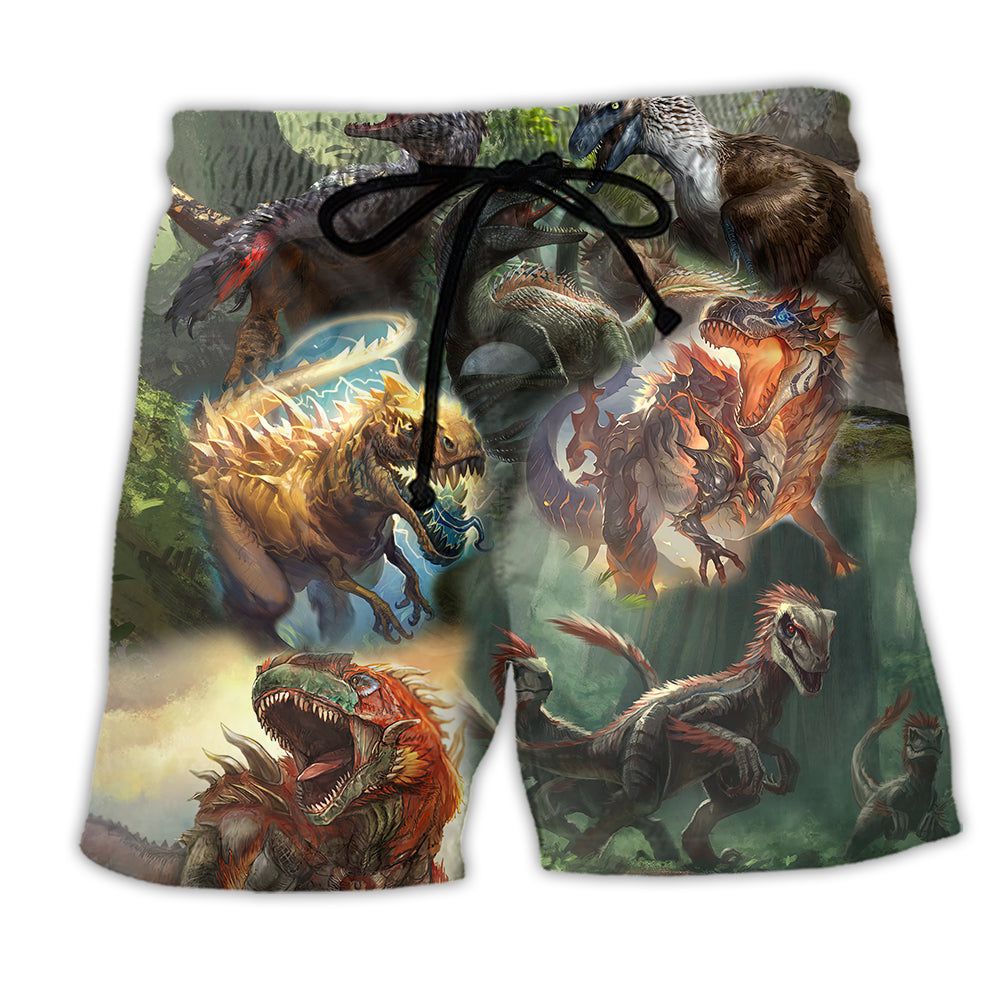Jurassic Park Dinosaur I Am Roar In The Jungle Trendy Aloha Hawaiian Beach Shorts