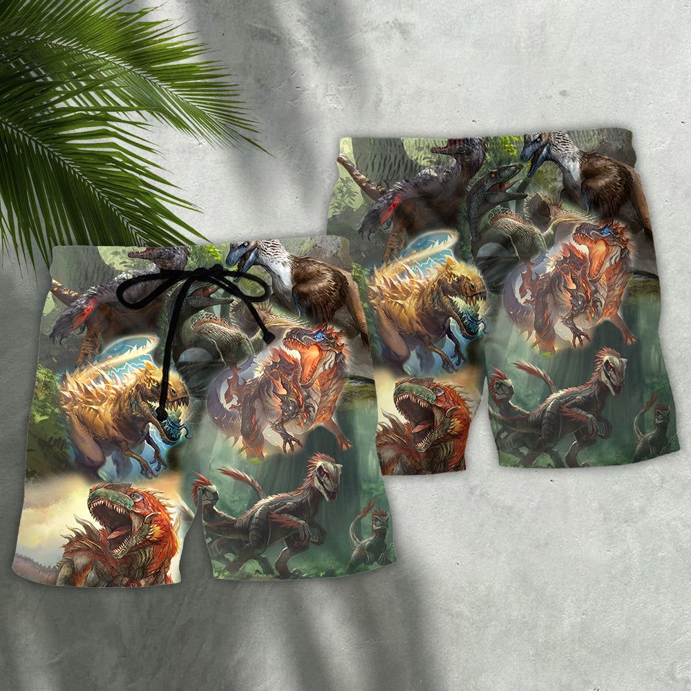 Jurassic Park Dinosaur I Am Roar In The Jungle Trendy Aloha Hawaiian Beach Shorts