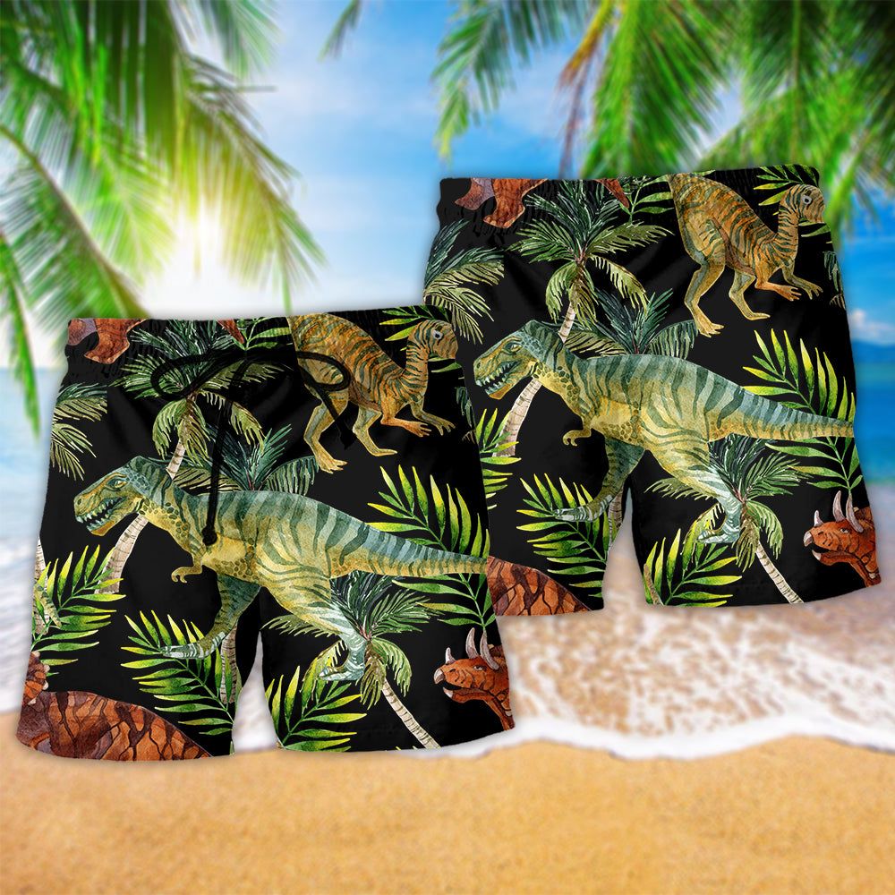 Jurassic Park Dinosaur In Old Jungles Trendy Aloha Hawaiian Beach Shorts