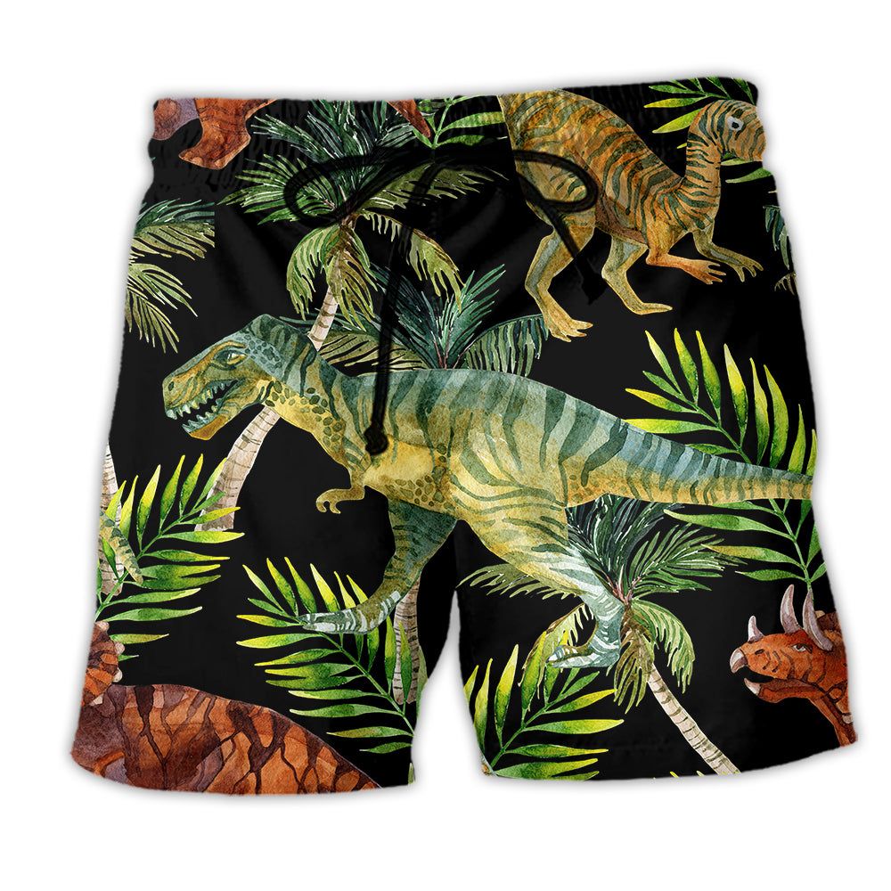 Jurassic Park Dinosaur In Old Jungles Trendy Aloha Hawaiian Beach Shorts