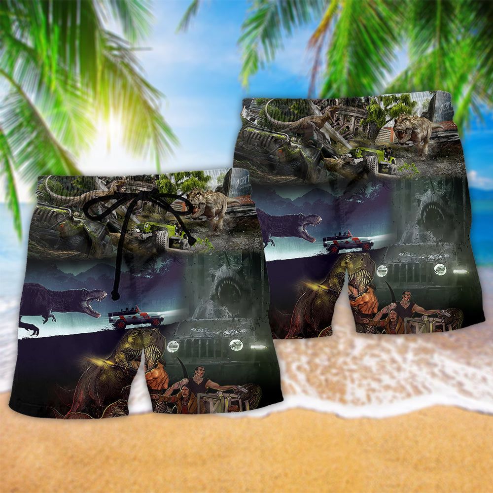 Jurassic Park Dinosaur Jeep Cool Style Trendy Aloha Hawaiian Beach Shorts
