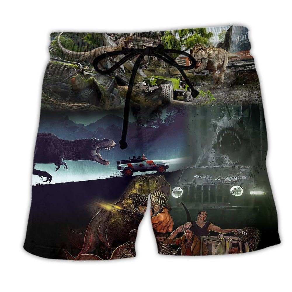 Jurassic Park Dinosaur Jeep Cool Style Trendy Aloha Hawaiian Beach Shorts