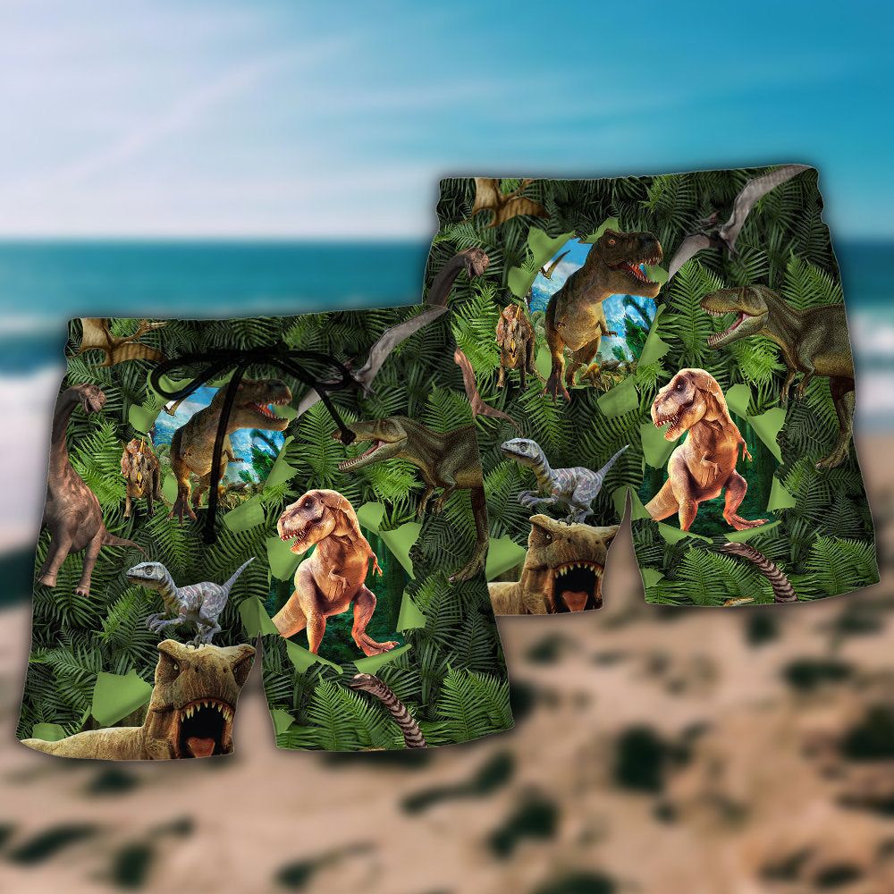 Jurassic Park Dinosaur Let The World Hear You Roar World Trendy Aloha Hawaiian Beach Shorts