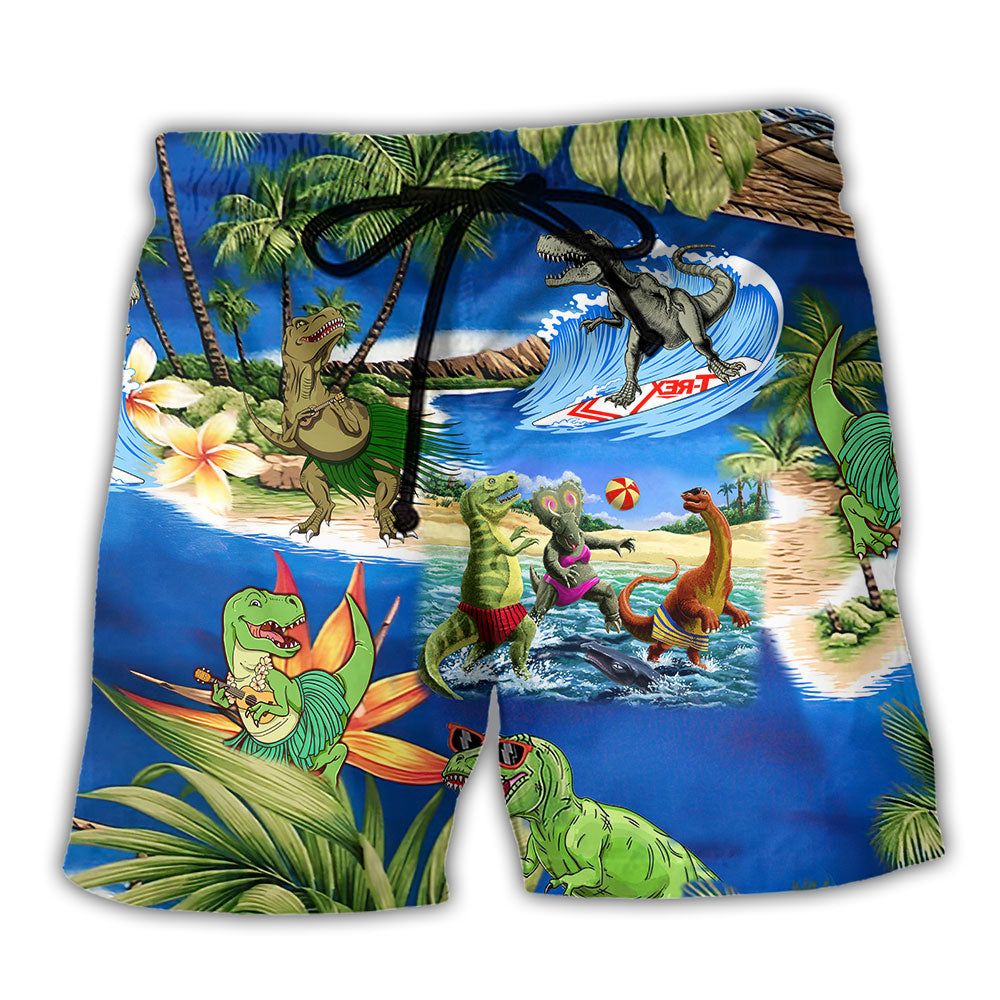 Jurassic Park Dinosaur Love Beach Green Trendy Aloha Hawaiian Beach Shorts