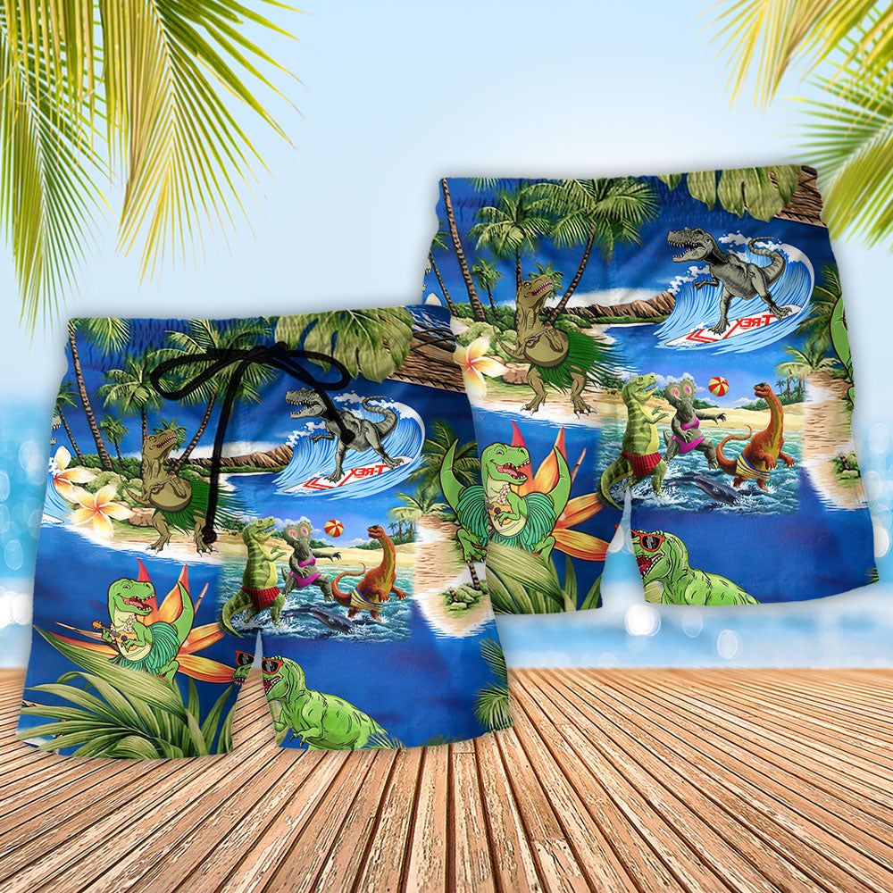 Jurassic Park Dinosaur Love Beach Green Trendy Aloha Hawaiian Beach Shorts