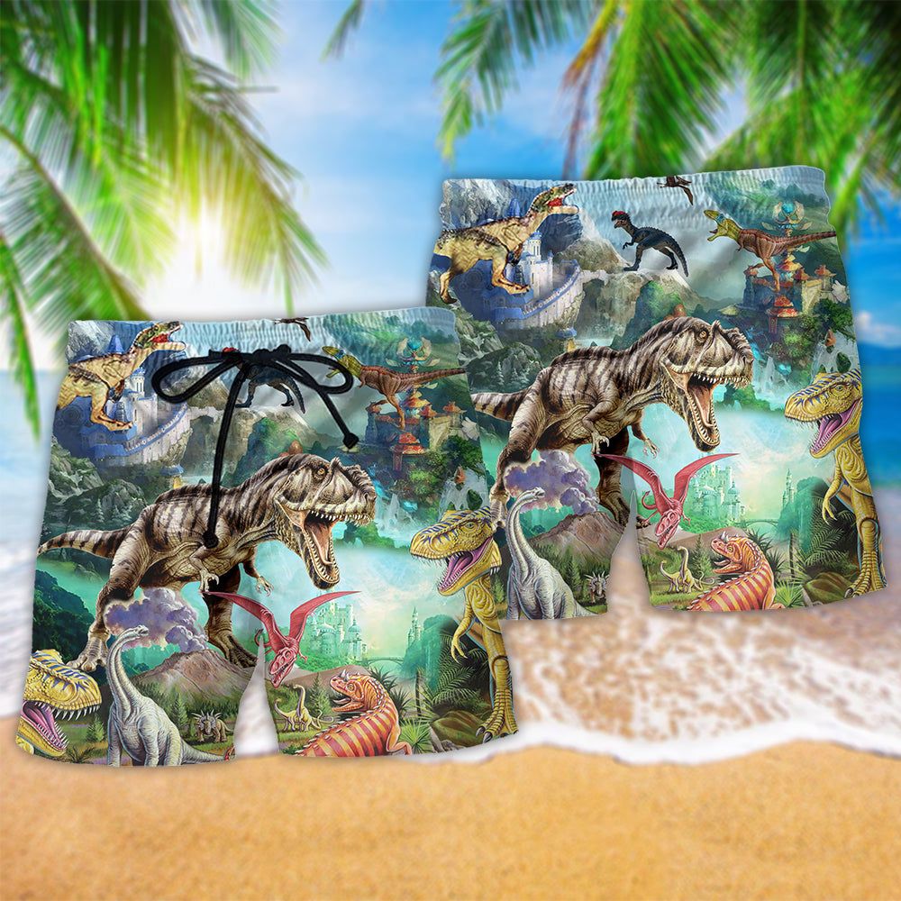 Jurassic Park Dinosaur Love Lovely Forest Trendy Aloha Hawaiian Beach Shorts