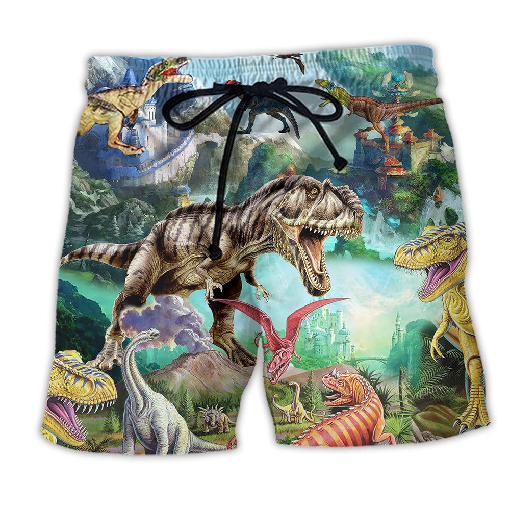 Jurassic Park Dinosaur Love Lovely Forest Trendy Aloha Hawaiian Beach Shorts