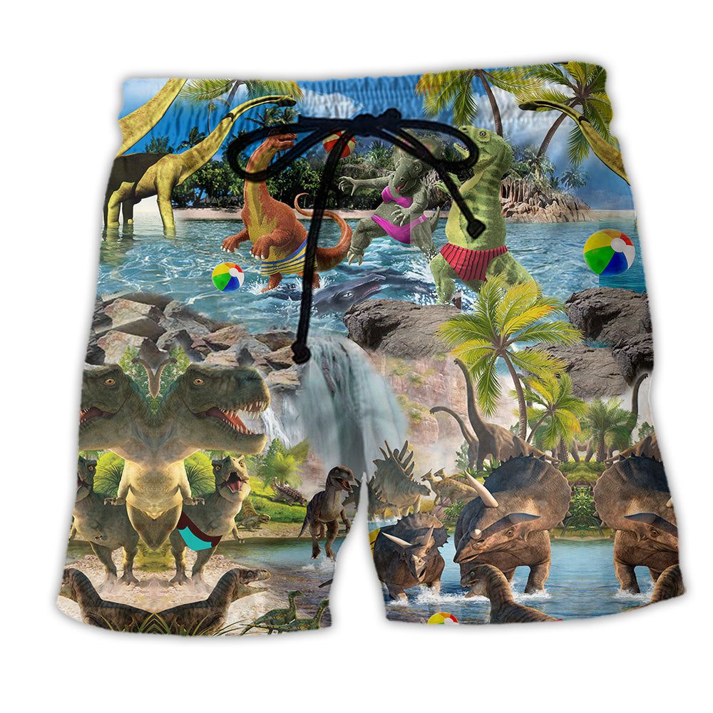 Jurassic Park Dinosaur Love Swimming Love Beach Trendy Aloha Hawaiian Beach Shorts