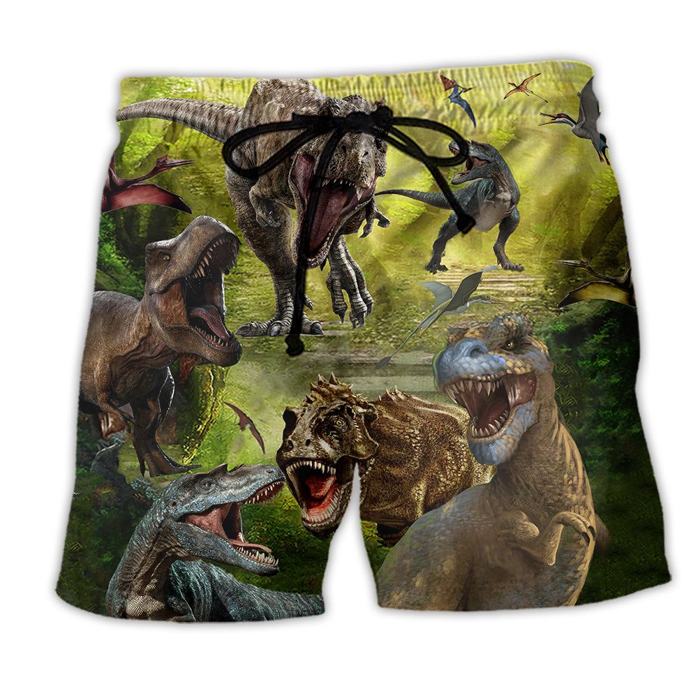 Jurassic Park Dinosaur My Love Green Trendy Aloha Hawaiian Beach Shorts