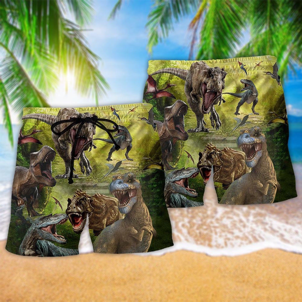 Jurassic Park Dinosaur My Love Green Trendy Aloha Hawaiian Beach Shorts