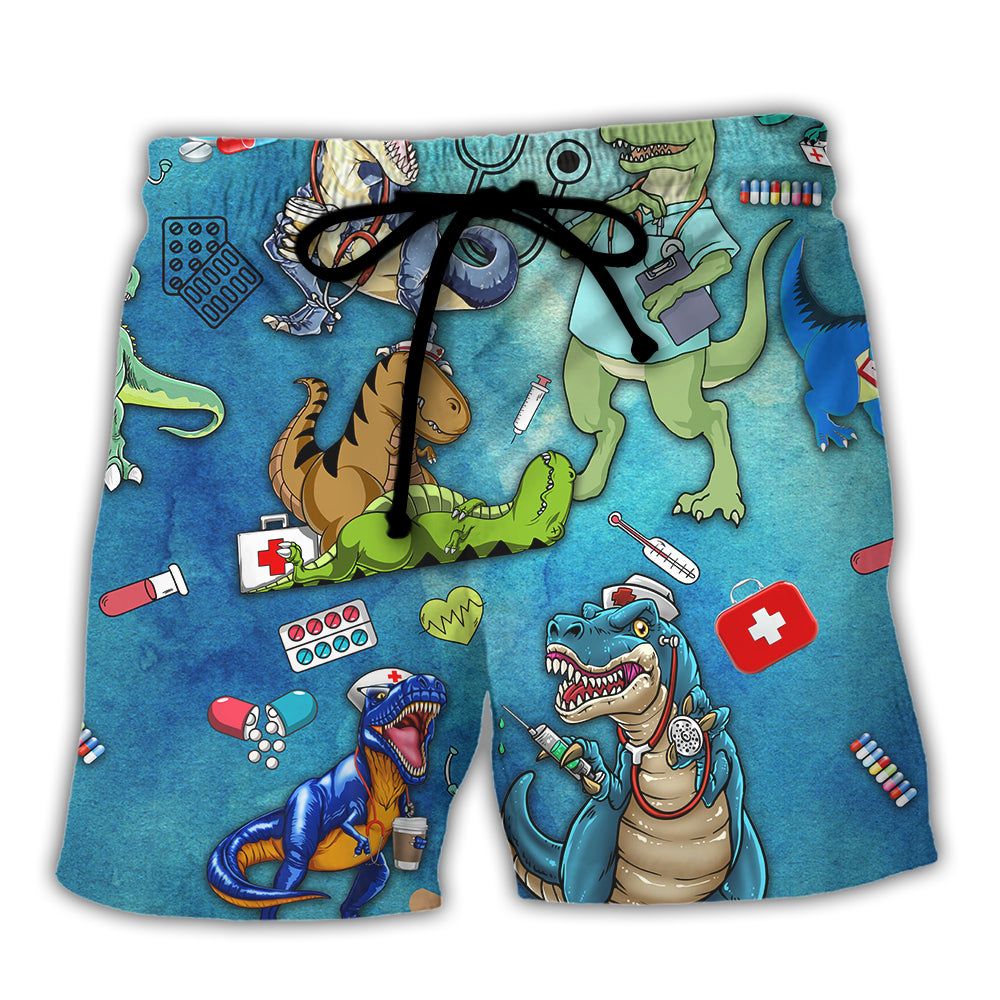 Jurassic Park Dinosaur Sorry The Nice Nurse Is On Vacation Trendy Aloha Hawaiian Beach Shorts