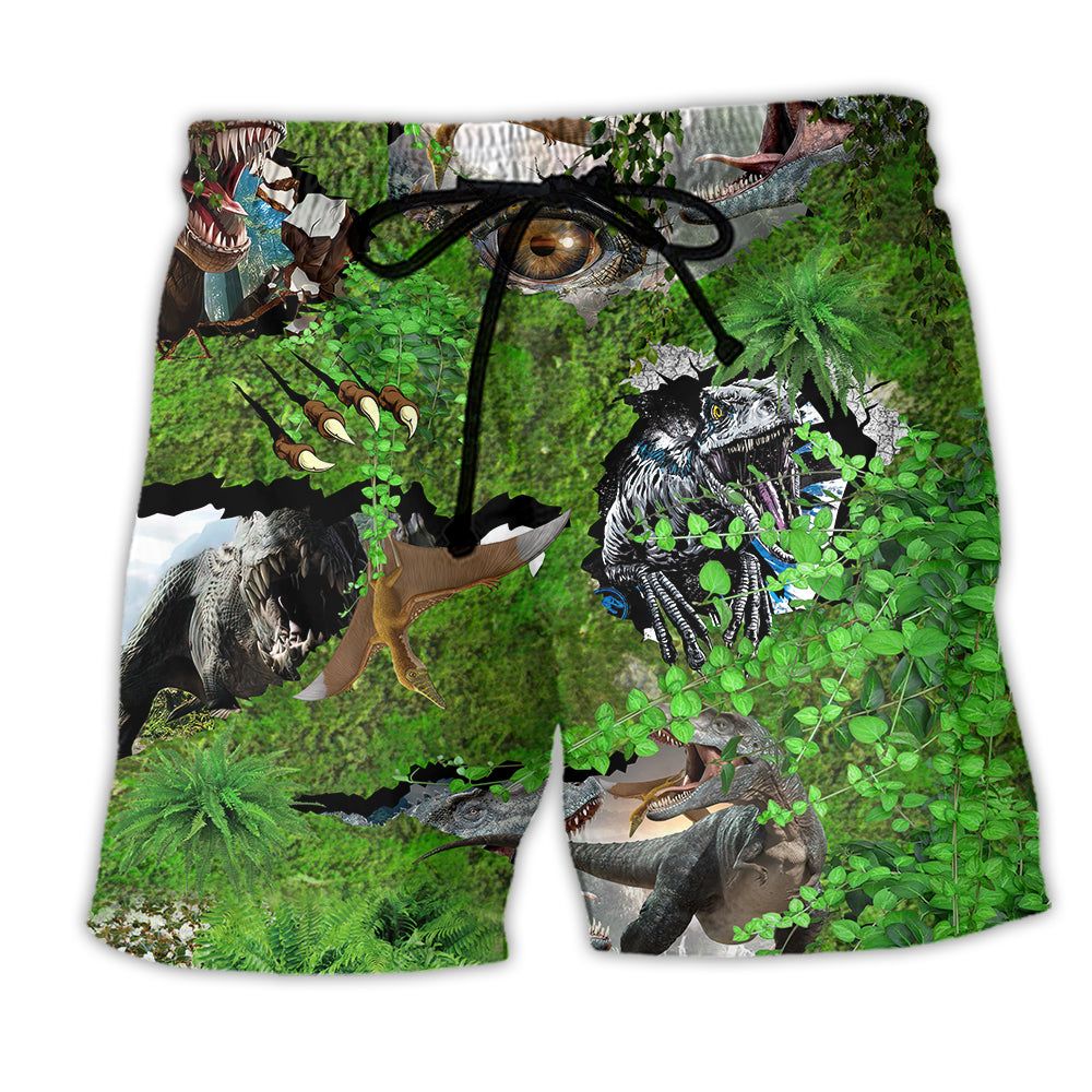 Jurassic Park Dinosaur T-Rex Just Wanna Say Hi Trendy Aloha Hawaiian Beach Shorts