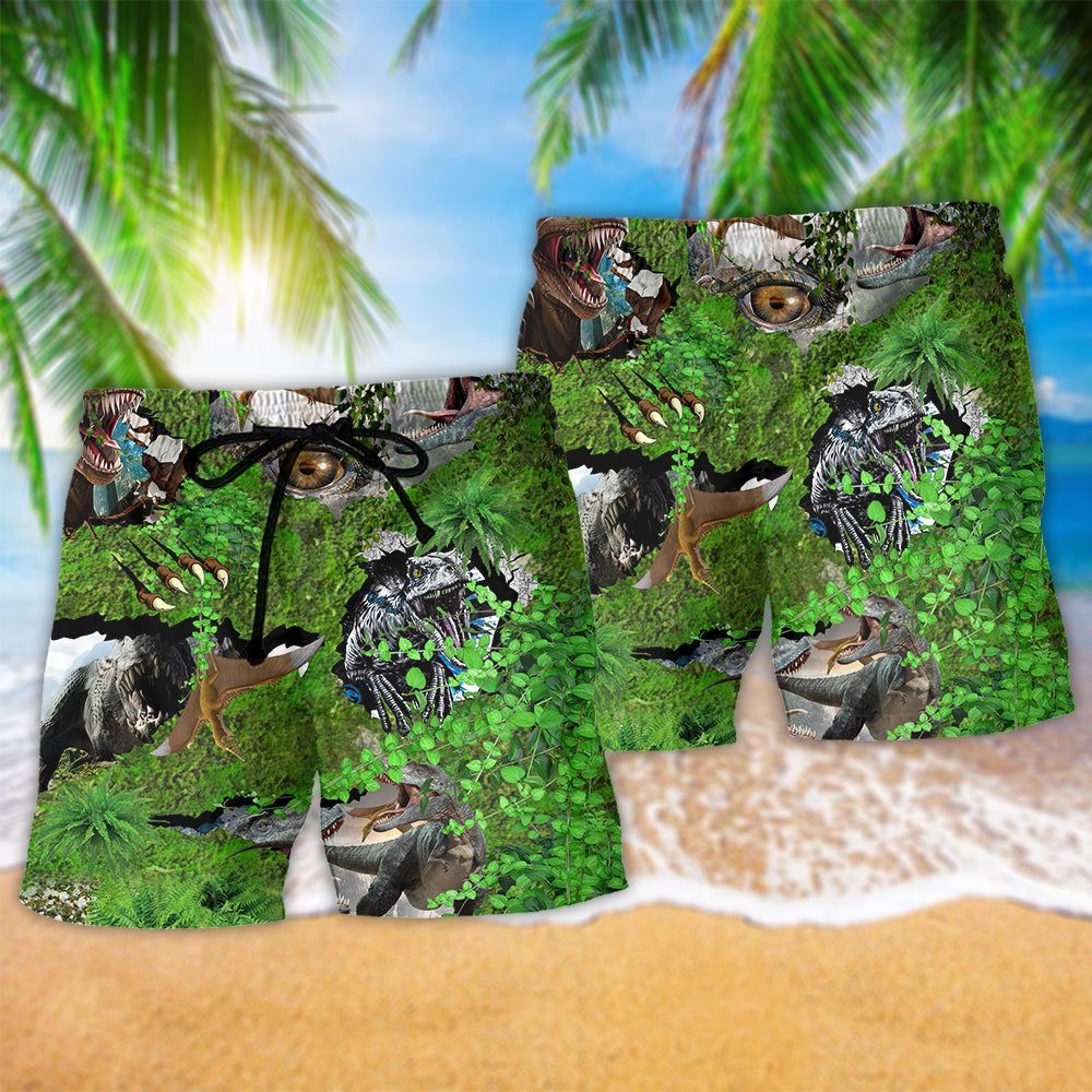 Jurassic Park Dinosaur T-Rex Just Wanna Say Hi Trendy Aloha Hawaiian Beach Shorts