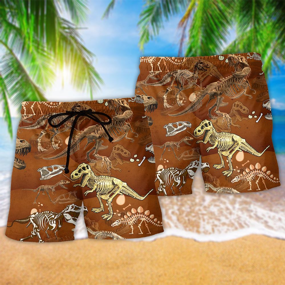 Jurassic Park Dinosaur T-Rex Skull Trendy Aloha Hawaiian Beach Shorts