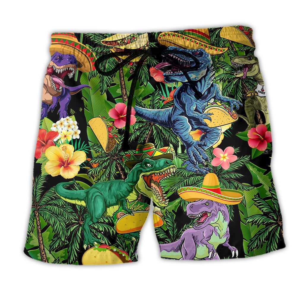 Jurassic Park Dinosaur Taco T-Rex Light Colors Trendy Aloha Hawaiian Beach Shorts