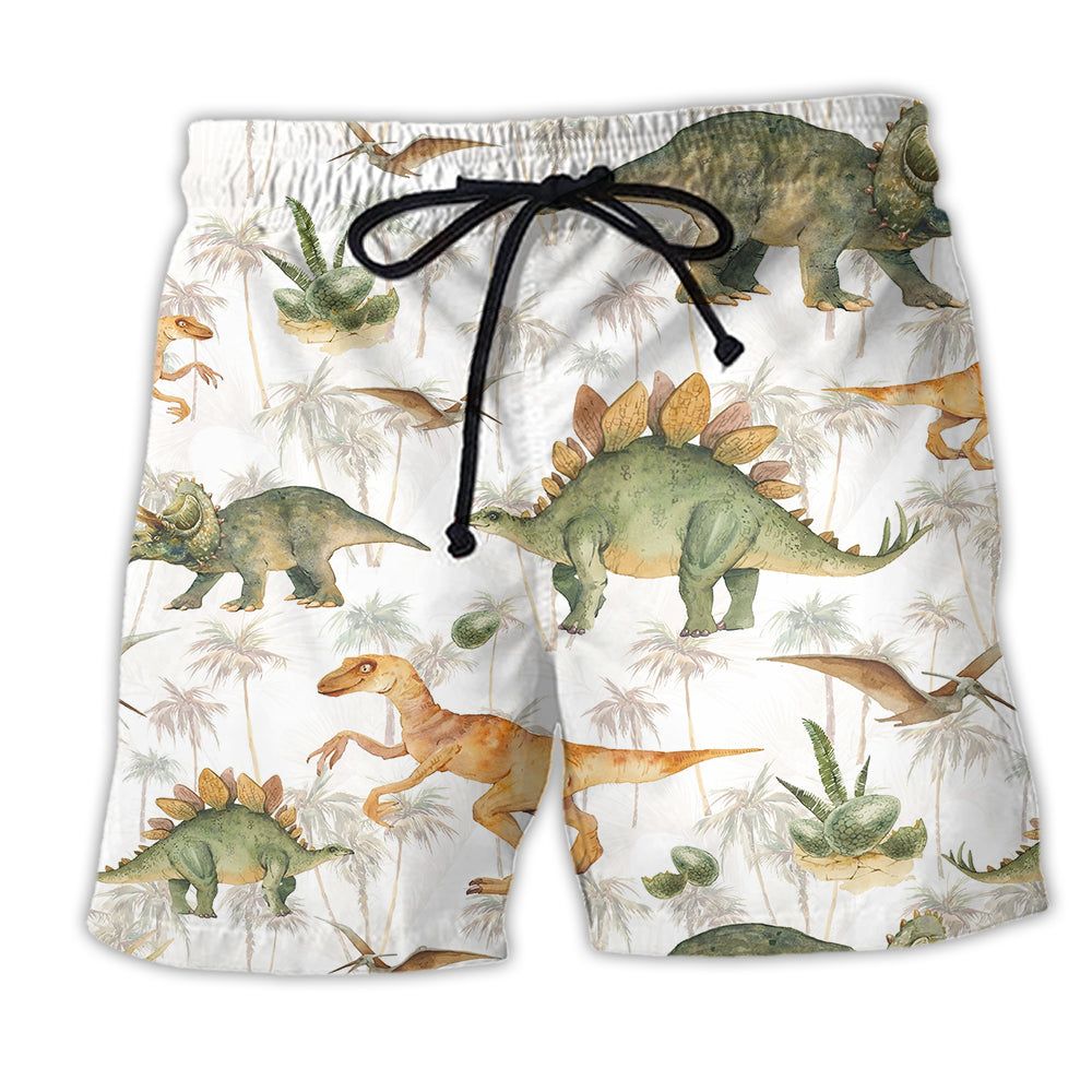 Jurassic Park Dinosaur Tropical Style White Style Trendy Aloha Hawaiian Beach Shorts