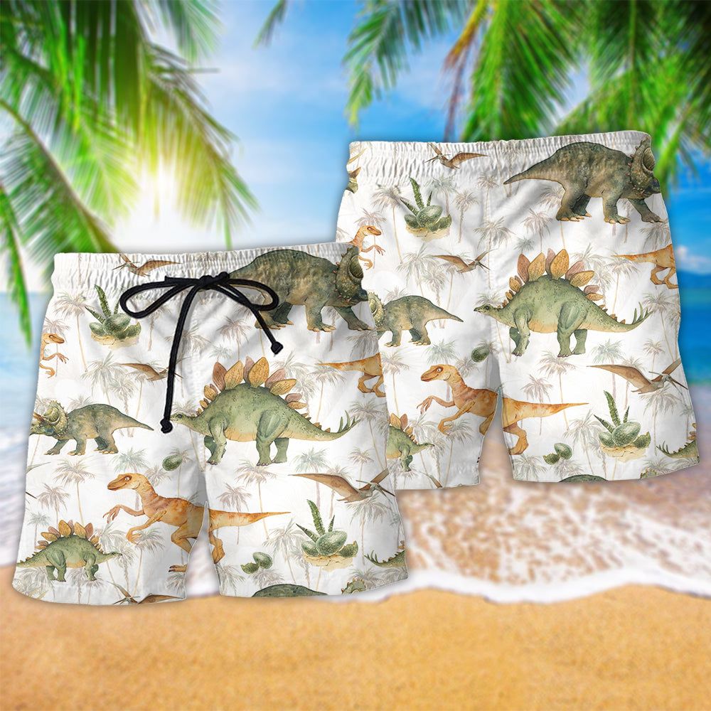 Jurassic Park Dinosaur Tropical Style White Style Trendy Aloha Hawaiian Beach Shorts