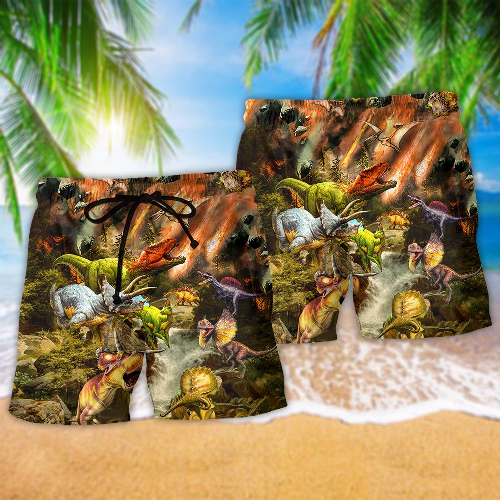 Jurassic Park Dinosaur War Fighting Fire Trendy Aloha Hawaiian Beach Shorts