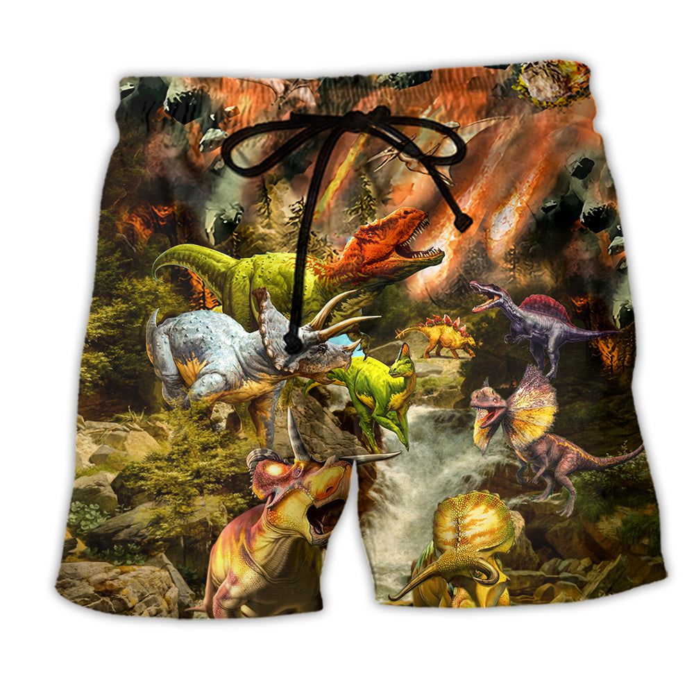 Jurassic Park Dinosaur War Fighting Fire Trendy Aloha Hawaiian Beach Shorts