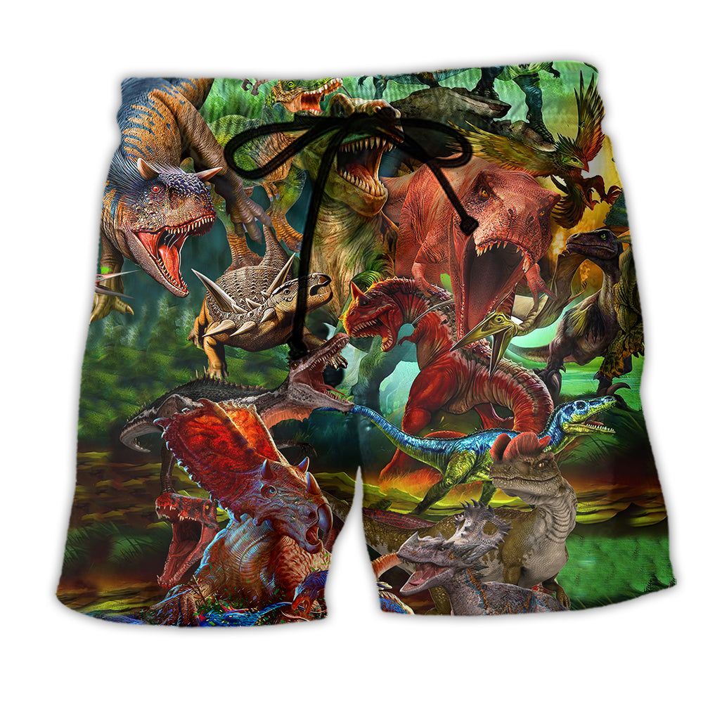 Jurassic Park Dinosaur War Life Will Survive Trendy Aloha Hawaiian Beach Shorts