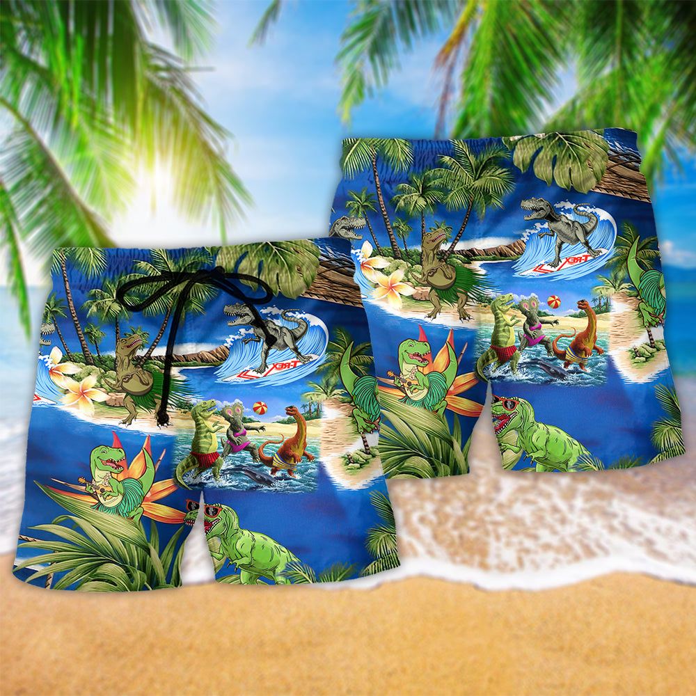 Jurassic Park Dinosaur World In Summer Trendy Aloha Hawaiian Beach Shorts