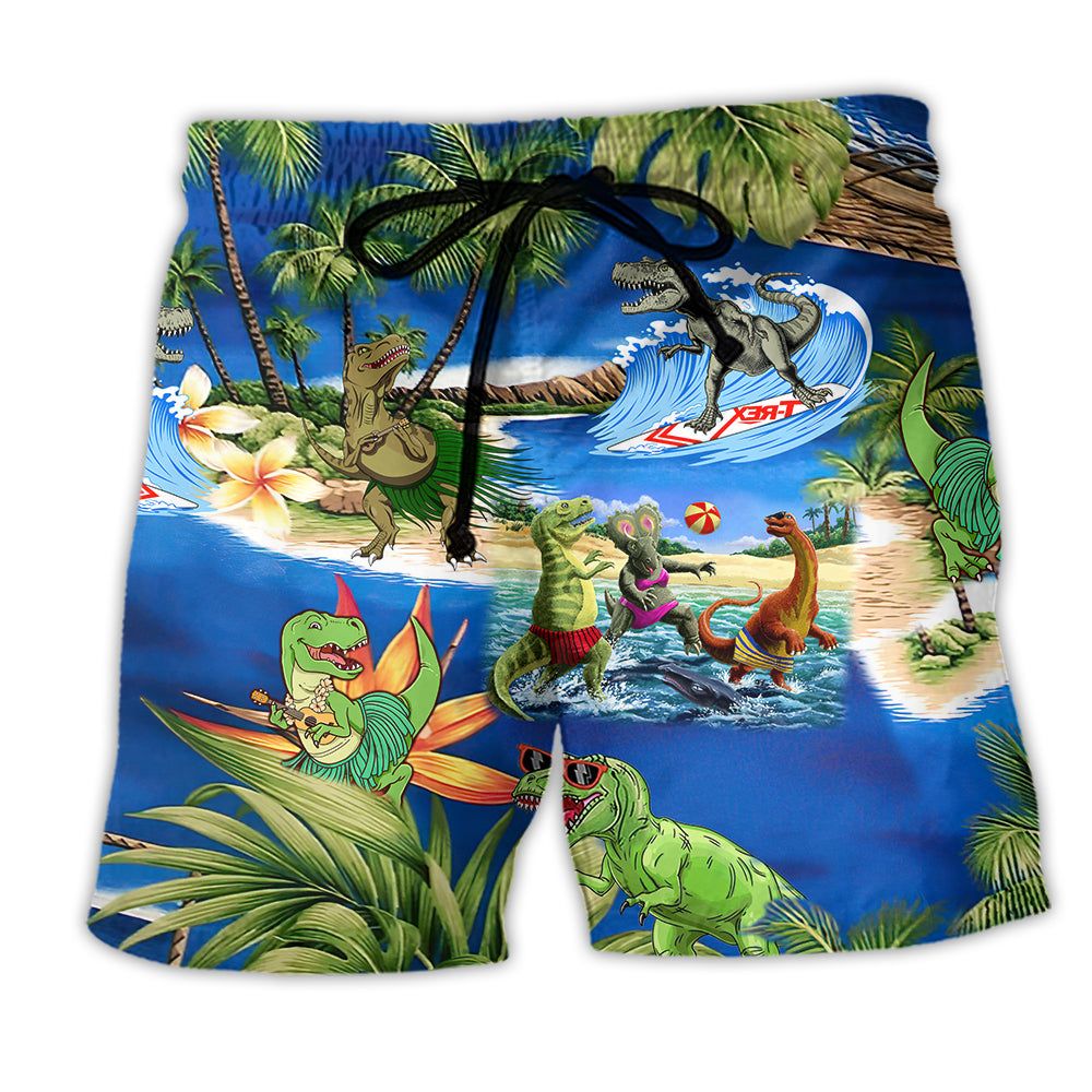 Jurassic Park Dinosaur World In Summer Trendy Aloha Hawaiian Beach Shorts