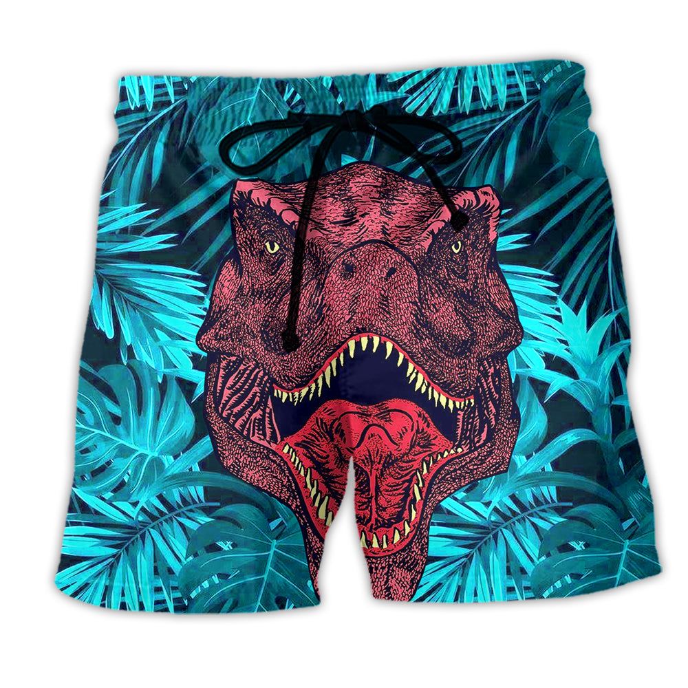 Jurassic Park Dinosaur World Summer Tropical Leaf Trendy Aloha Hawaiian Beach Shorts