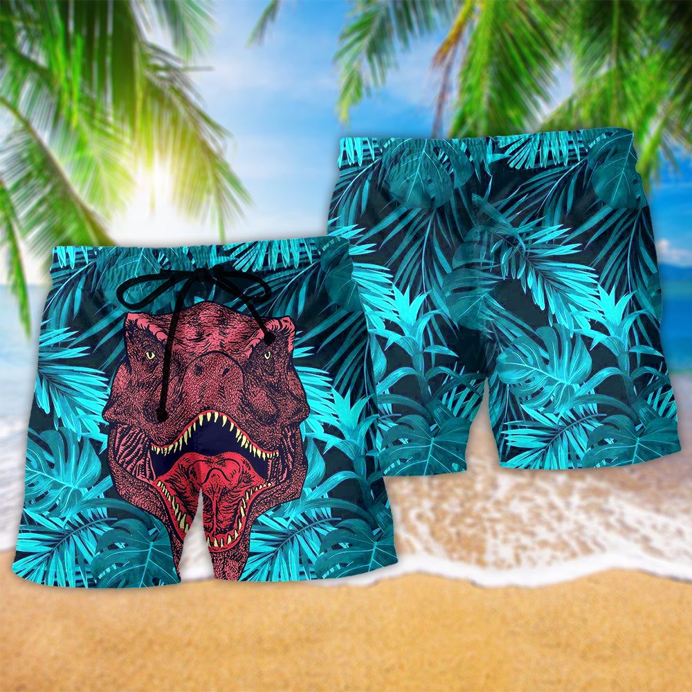 Jurassic Park Dinosaur World Summer Tropical Leaf Trendy Aloha Hawaiian Beach Shorts