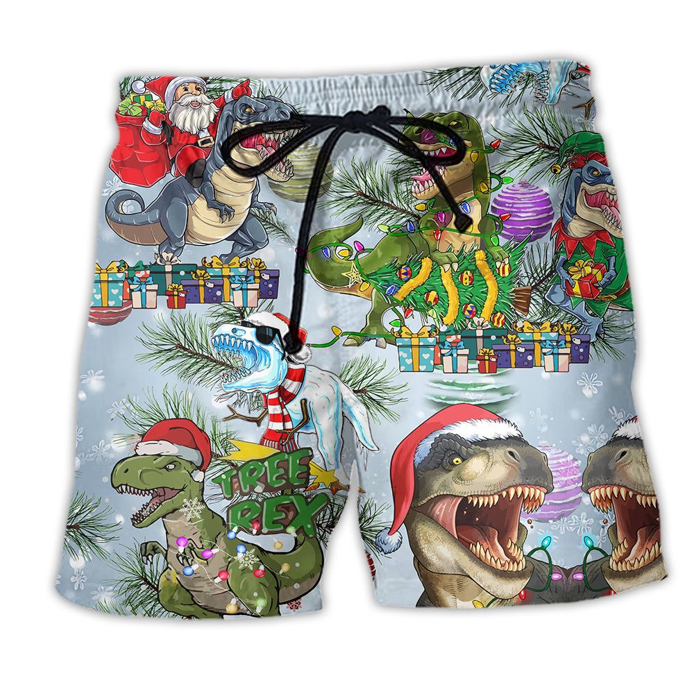 Jurassic Park Dinosaurs And Merry Xmas Colorful Trendy Aloha Hawaiian Beach Shorts