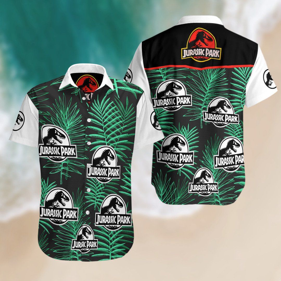 Jurassic Park Hawaiian Shirt Jurassic Park Symbol Palm Leaves Green Hawaii Shirt Jurassic Park Aloha Shirt