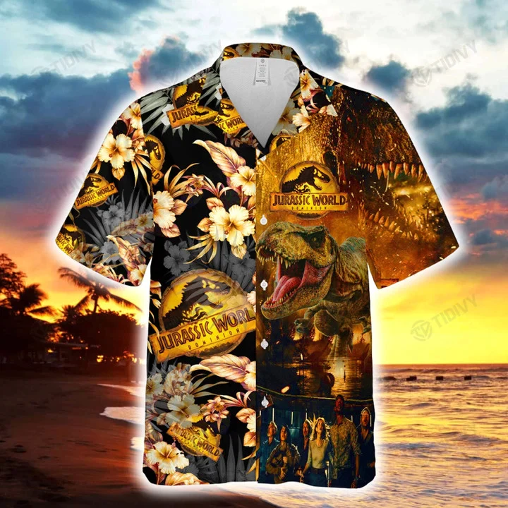 Jurassic Park Hawaiian Shirt Jurassic Park Tropical Summer Yellow Hawaii Shirt Jurassic Park Aloha Shirt