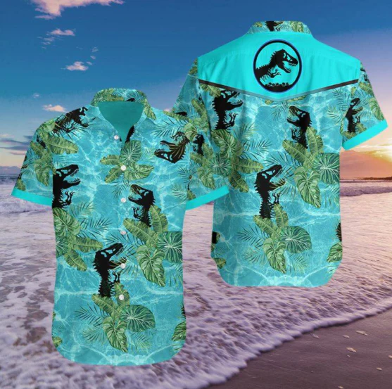 Jurassic Park Trendy Hawaiian Shirt Jurassic Park Symbol Palm Leaves Blue Hawaii Shirt Jurassic Park Aloha Shirt