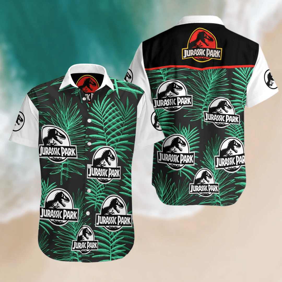 Jurassic Park Trendy Hawaiian Shirt Jurassic Park Symbol Palm Leaves Green Hawaii Shirt Jurassic Park Aloha Shirt