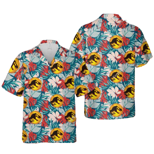 Jurassic Park Trendy Hawaiian Shirt Jurassic Park Symbol Tropical Flaura Hawaii Shirt Jurassic Park Aloha Shirt