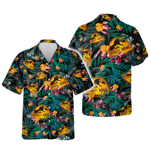 Jurassic Park Trendy Hawaiian Shirt Jurassic World Symbol Tropical Forest Hawaii Shirt Jurassic Park Aloha Shirt