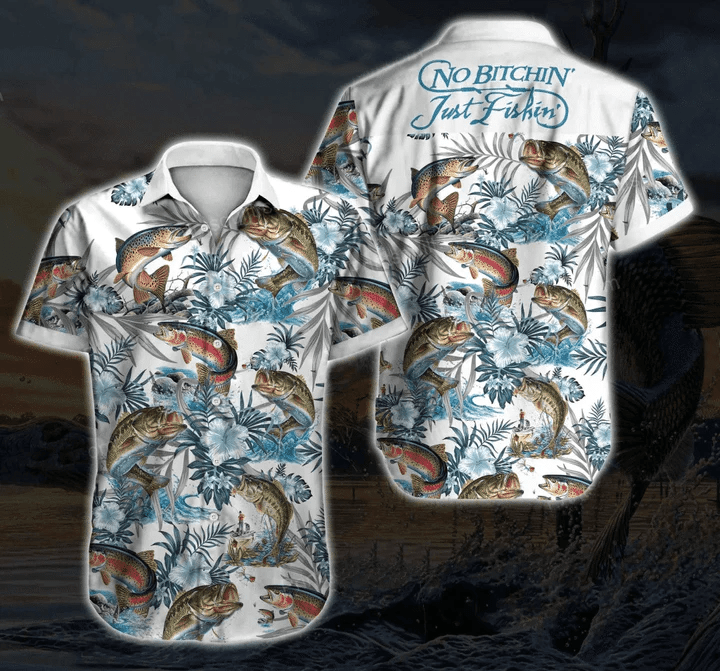 Just Fishing Tropical Plant Pattern White Theme Trendy Hawaiian Shirt Just Fishing Tropical Plant Pattern White Theme Trendy Hawaiian Shirt