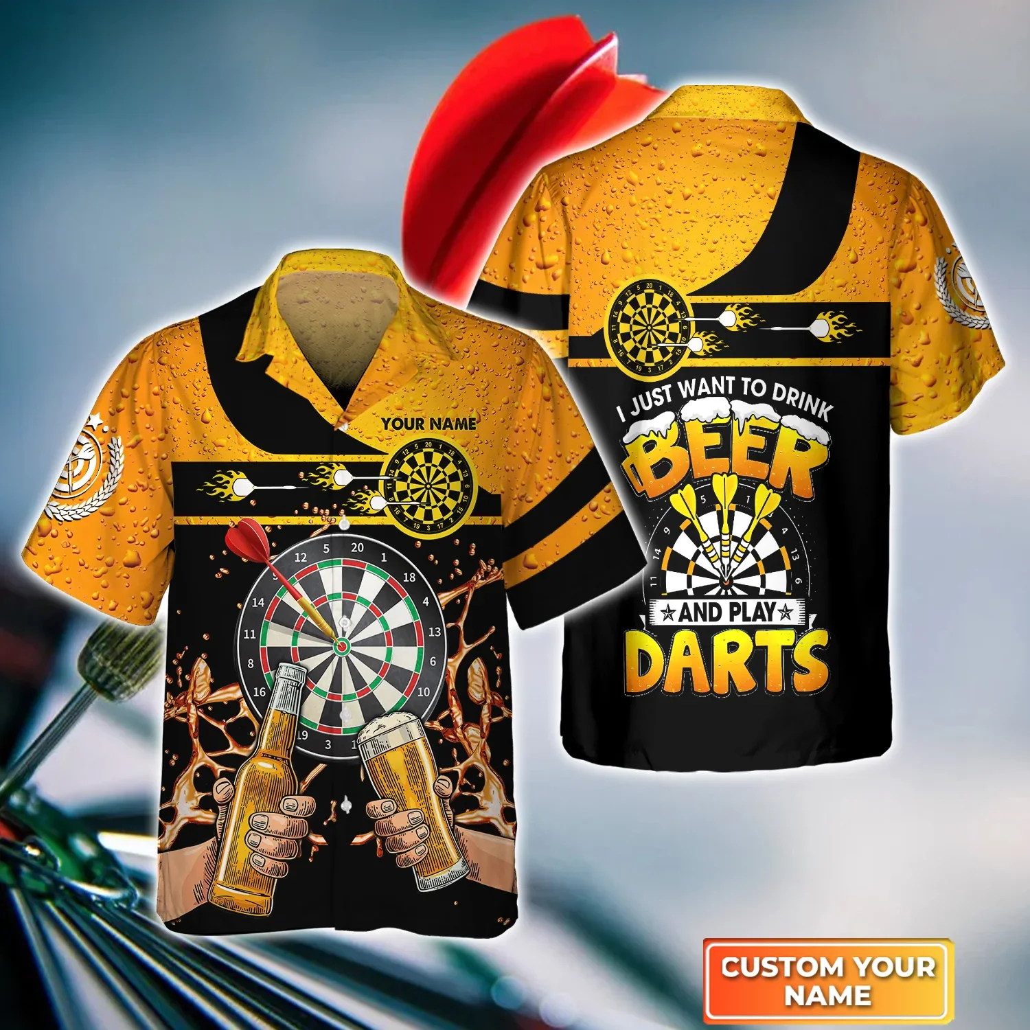 Just Want To Drink Beer And Play Darts. Personalized Name 3D Trendy Hawaiian Shirt