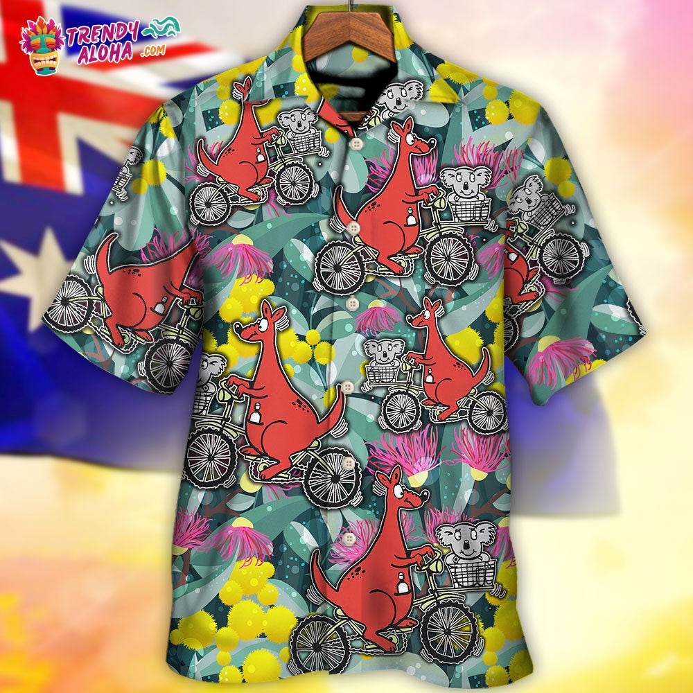 Kangaroo And Koala Ride Cycling Flower Art Hawaiian Shirt – Trendy Aloha